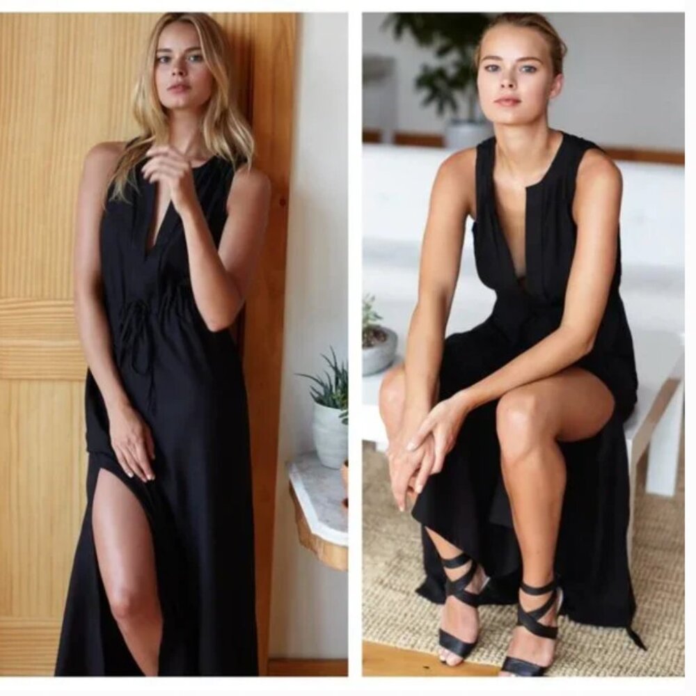 Emerson Fry Black Maxi Dress with Front Slit 8